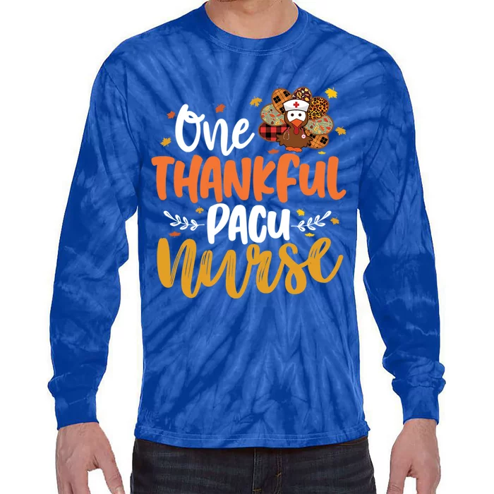 One Thankful Pacu Nurse Turkey Leopard Thanksgiving Cute Gift Tie-Dye Long Sleeve Shirt