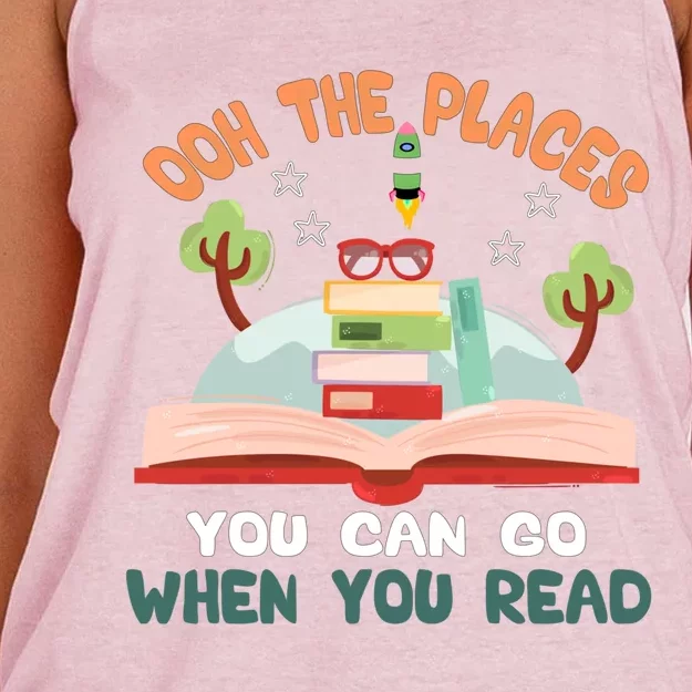 Oh The Places You Can Go When You Read Reading Cute Gift Women's Knotted Racerback Tank