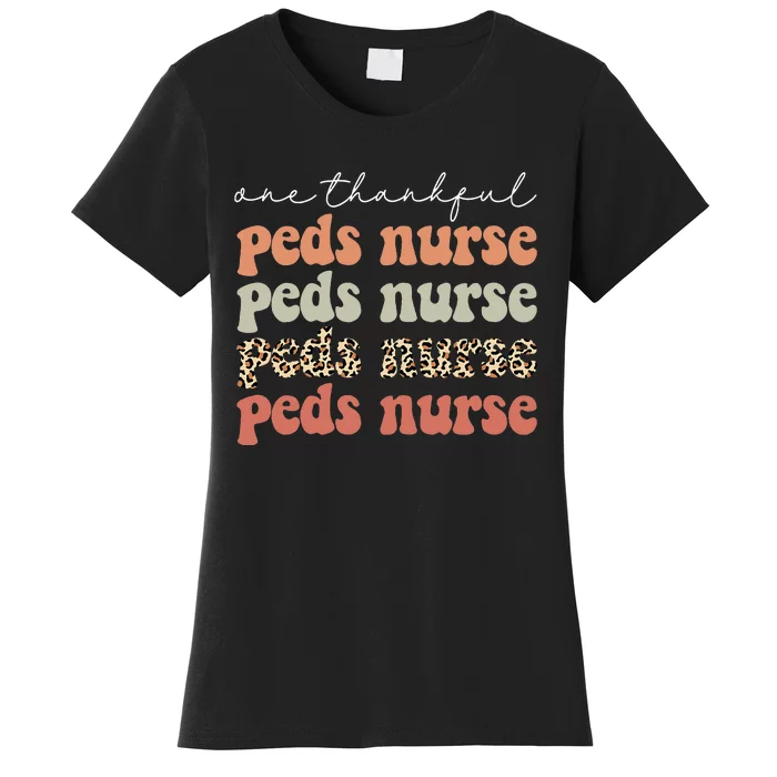 One Thankful PEDS Nurse Autumn Tree Fall Leaves Thanksgiving Women's T-Shirt