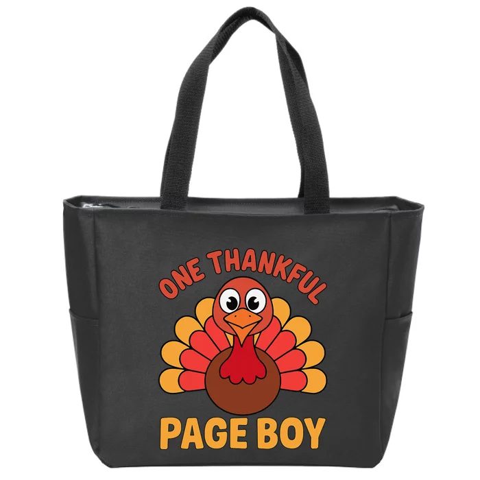 One Thankful Page Boy Turkey Funny Fall Autumn Thanksgiving Zip Tote Bag