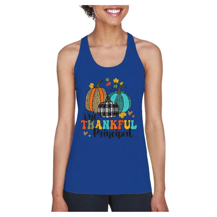 One Thankful Principal School Pumpkins Thanksgiving Fall Women's Racerback Tank