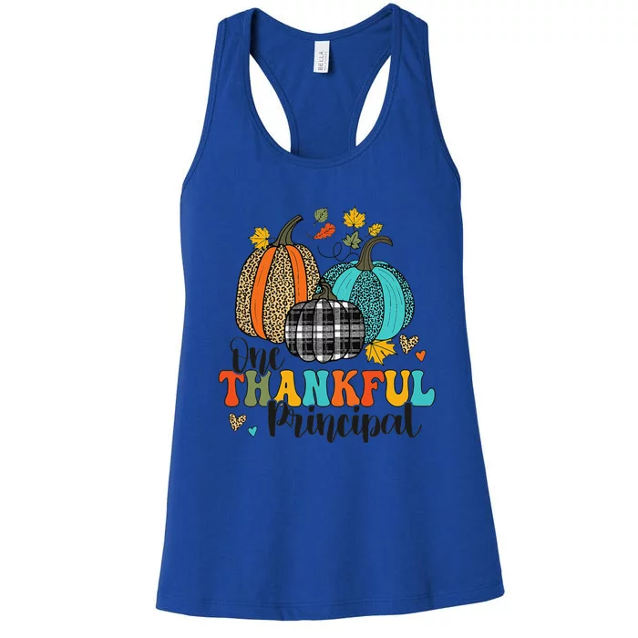 One Thankful Principal School Pumpkins Thanksgiving Fall Women's Racerback Tank