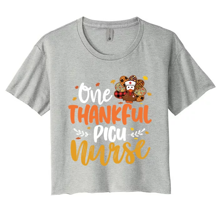 One Thankful Picu Nurse Turkey Leopard Thanksgiving Gift Women's Crop Top Tee