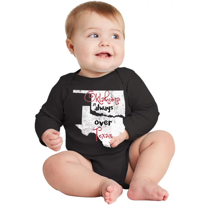 Oklahoma Texas Rivals Okie Distressed Baby Long Sleeve Bodysuit