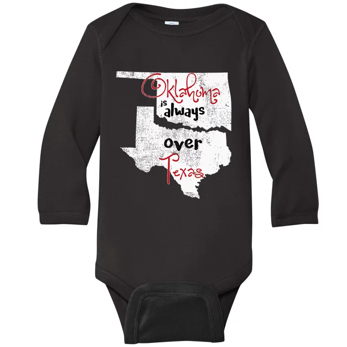 Oklahoma Texas Rivals Okie Distressed Baby Long Sleeve Bodysuit