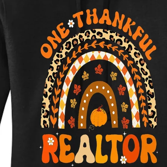 One Thankful Realtor Thanksgiving Rainbow Leopard Fall Women's Pullover Hoodie