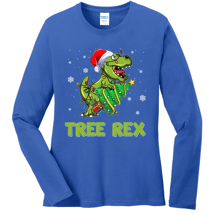 Ojzm Tree Rex Dinosaur Christmas Pajama Merry Xmas Gift Ladies Long Sleeve Shirt