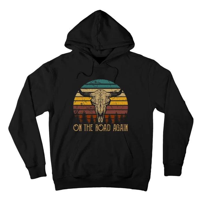 On The Road Again Outlaws Music Bull Skull Love Cowboy Boots Tall Hoodie