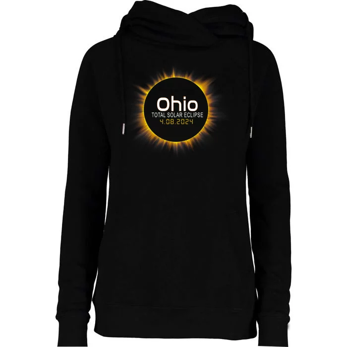 Ohio Total Solar Eclipse April 8 2024 Womens Funnel Neck Pullover Hood