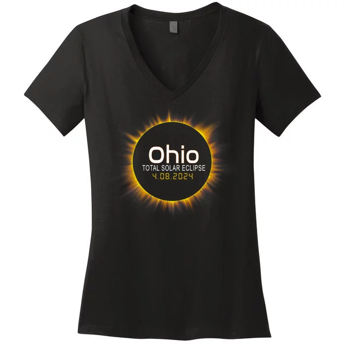 Ohio Total Solar Eclipse April 8 2024 Women's V-Neck T-Shirt