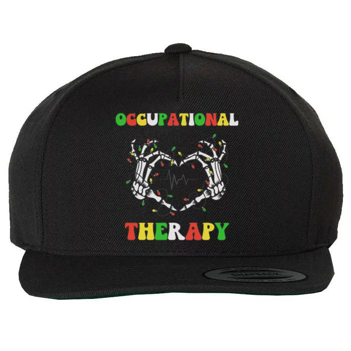 Occupational Therapy Skeleton Hand Christmas Light Heartbeat Gift Wool Snapback Cap