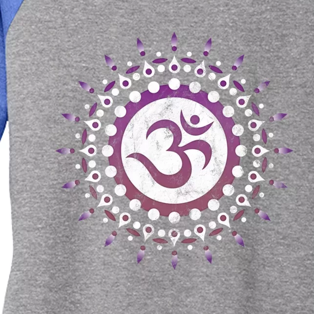 Om Tra Sun Symbol Dala Flower Yoga Namaste Love Gift Women's Tri-Blend 3/4-Sleeve Raglan Shirt