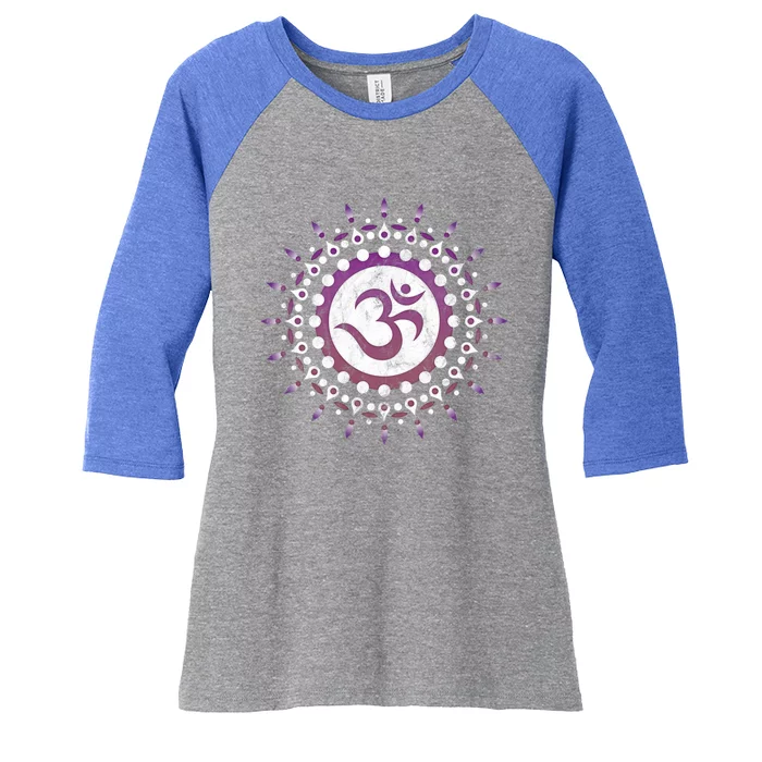 Om Tra Sun Symbol Dala Flower Yoga Namaste Love Gift Women's Tri-Blend 3/4-Sleeve Raglan Shirt