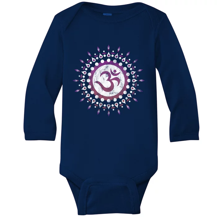 Om Tra Sun Symbol Dala Flower Yoga Namaste Love Gift Baby Long Sleeve Bodysuit