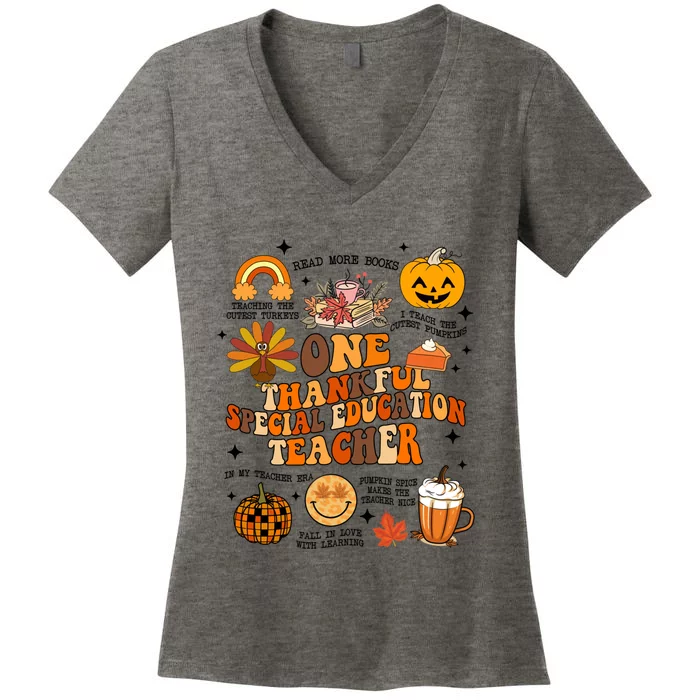 One Thankful Special Education Teacher Thanksgiving Fall Women's V-Neck T-Shirt