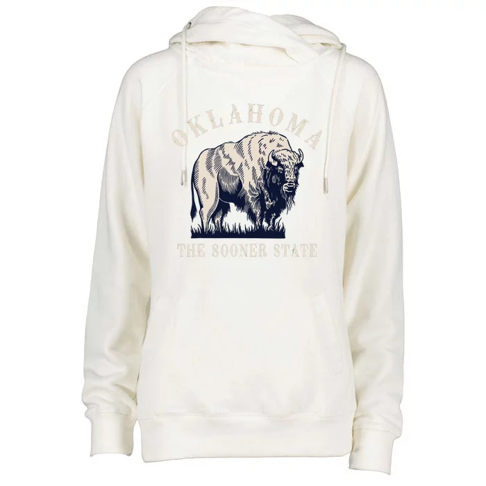 Oklahoma The Sooner State American Bison Buffalo Vintage Womens Funnel Neck Pullover Hood