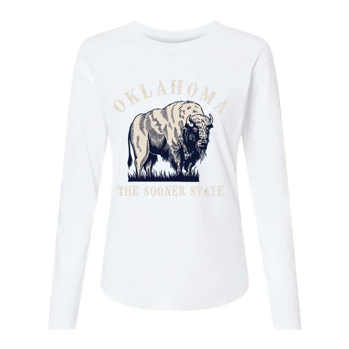 Oklahoma The Sooner State American Bison Buffalo Vintage Womens Cotton Relaxed Long Sleeve T-Shirt