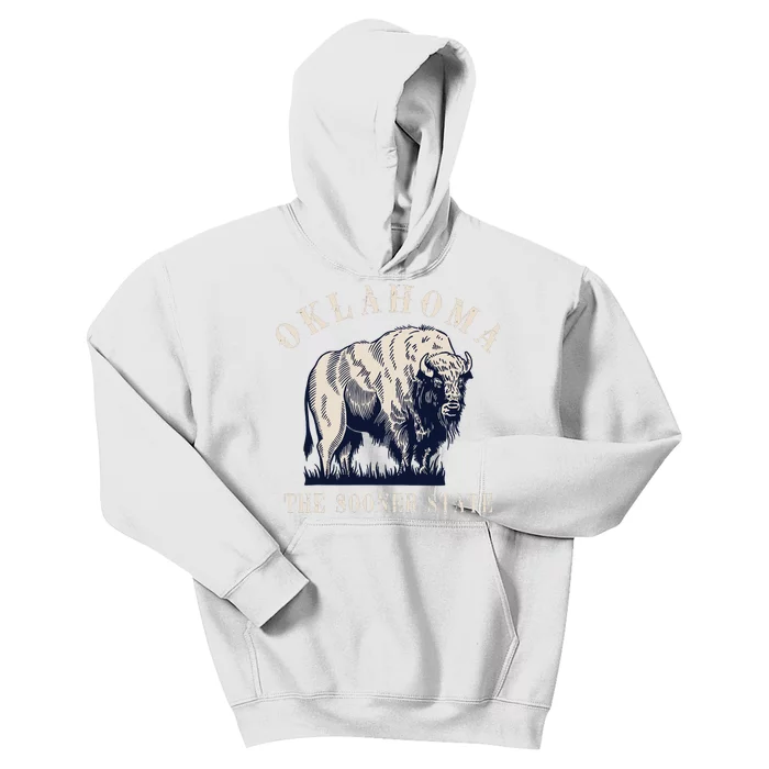 Oklahoma The Sooner State American Bison Buffalo Vintage Kids Hoodie