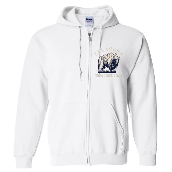 Oklahoma The Sooner State American Bison Buffalo Vintage Full Zip Hoodie