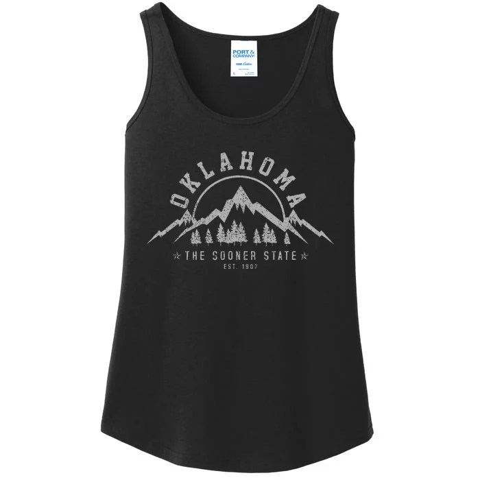 Oklahoma The Sooner State Est. 1907 Vintage Mountains Gift Ladies Essential Tank