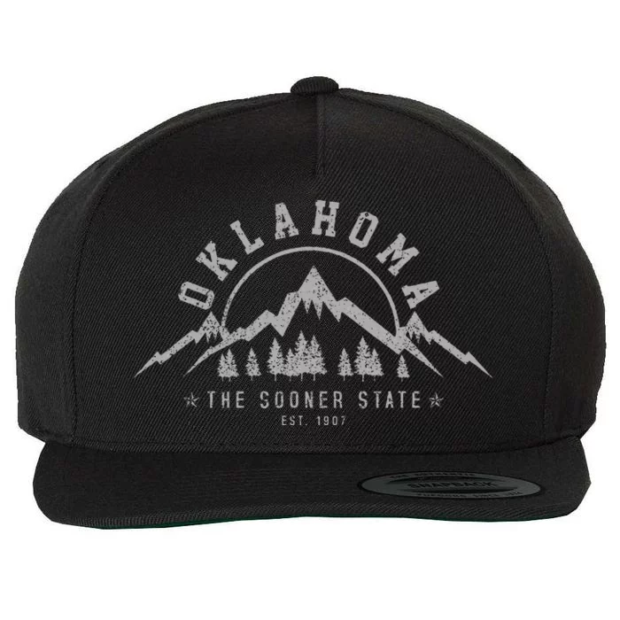 Oklahoma The Sooner State Est. 1907 Vintage Mountains Gift Wool Snapback Cap