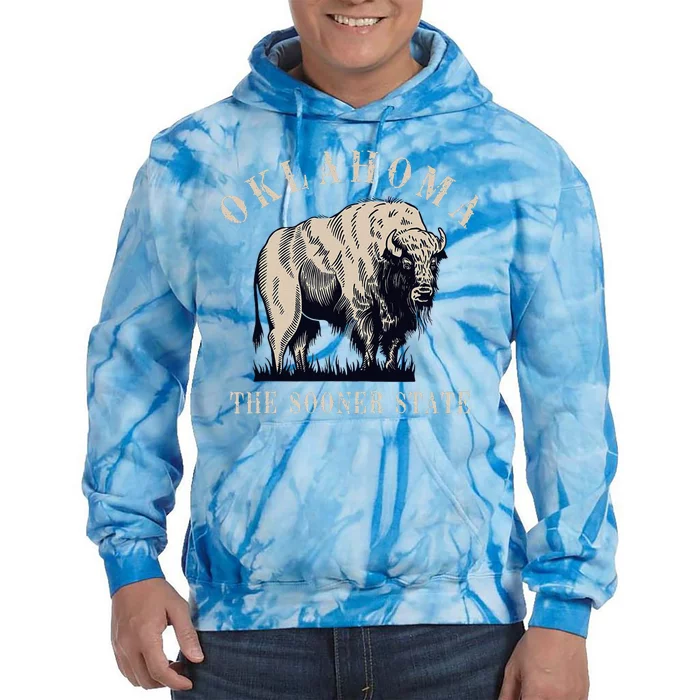 Oklahoma The Sooner State American Bison Buffalo Vintage Tie Dye Hoodie