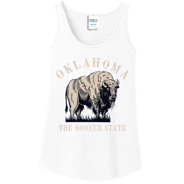 Oklahoma The Sooner State American Bison Buffalo Vintage Ladies Essential Tank