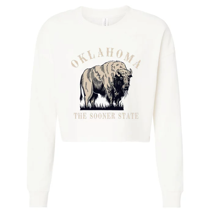 Oklahoma The Sooner State American Bison Buffalo Vintage Cropped Pullover Crew