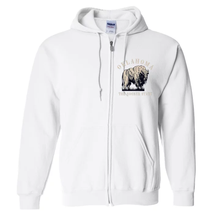 Oklahoma The Sooner State American Bison Buffalo Vintage Full Zip Hoodie