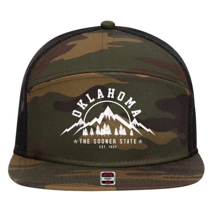 Oklahoma The Sooner State Est 1907 Vintage Mountains Gift 7 Panel Mesh Trucker Snapback Hat