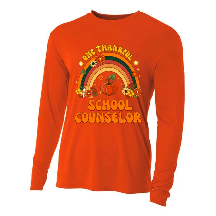 One Thankful School Counselor Rainbow Thanksgiving Gift Cooling Performance Long Sleeve Crew