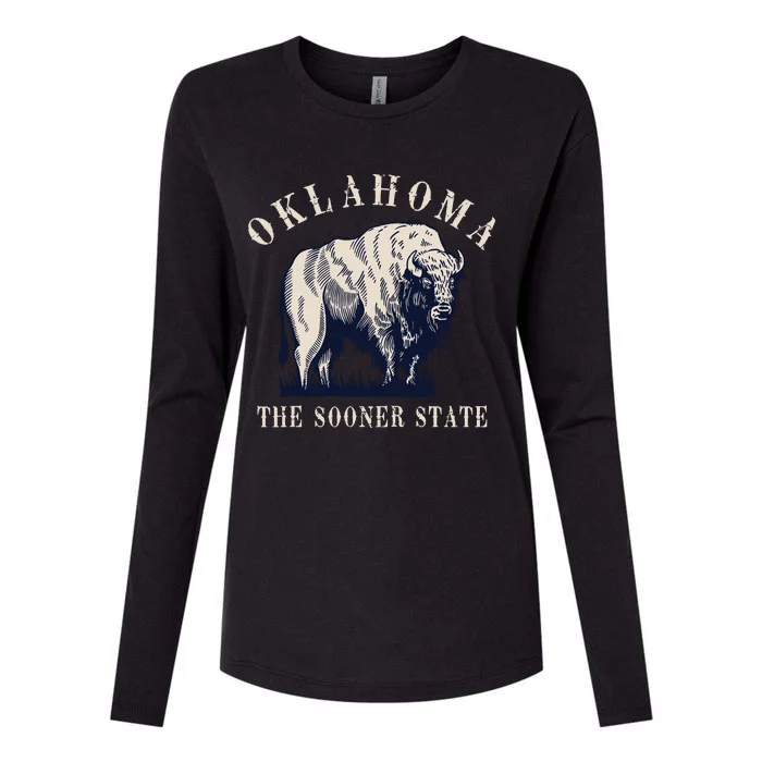 Oklahoma The Sooner State American Bison Buffalo Vintage Womens Cotton Relaxed Long Sleeve T-Shirt