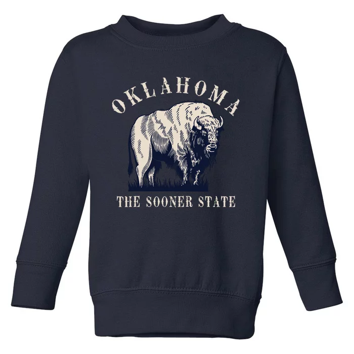 Oklahoma The Sooner State American Bison Buffalo Vintage Toddler Sweatshirt