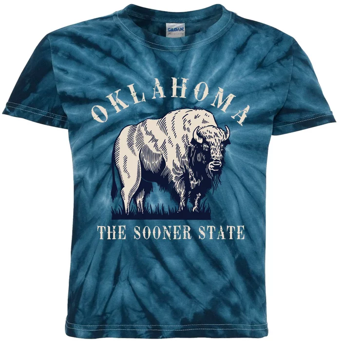 Oklahoma The Sooner State American Bison Buffalo Vintage Kids Tie-Dye T-Shirt