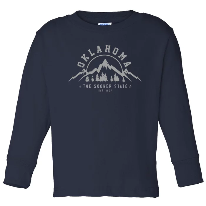 Oklahoma The Sooner State Est 1907 Vintage Mountains Gift Toddler Long Sleeve Shirt