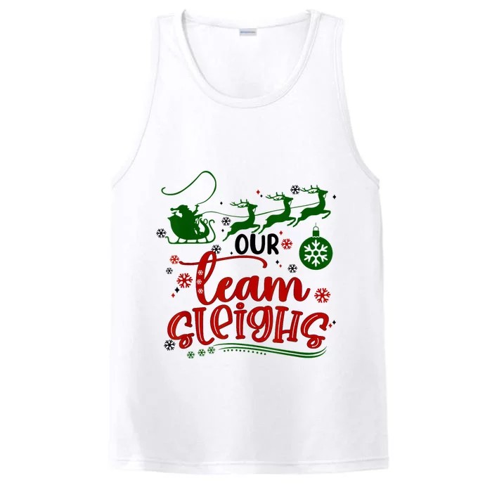 Our Team Sleighs Reindeer Santa Claus Xmas Office Staff Performance Tank