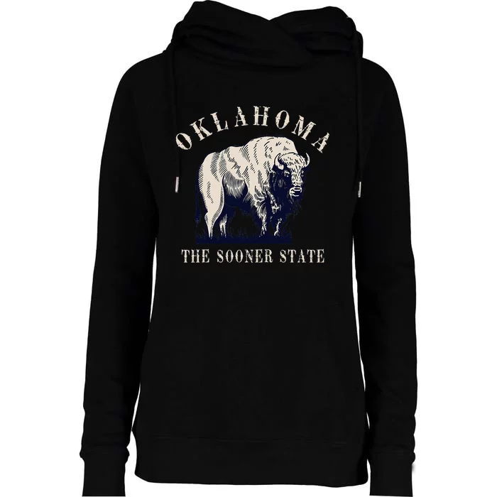 Oklahoma The Sooner State American Bison Buffalo Womens Funnel Neck Pullover Hood