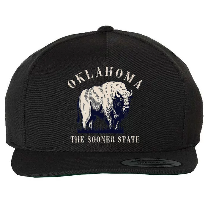 Oklahoma The Sooner State American Bison Buffalo Wool Snapback Cap