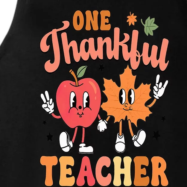 One Thankful Teacher Fall Leaves Thanksgiving Ladies Tri-Blend Wicking Tank