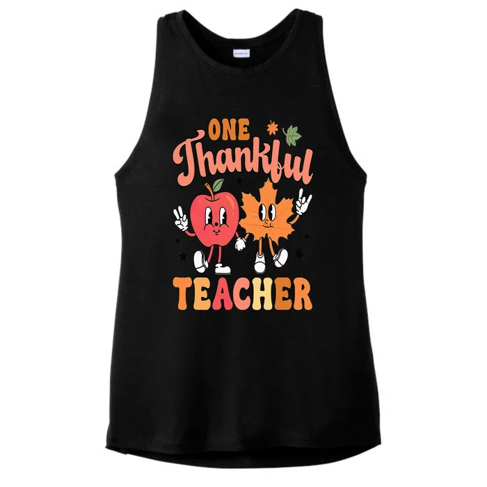 One Thankful Teacher Fall Leaves Thanksgiving Ladies Tri-Blend Wicking Tank