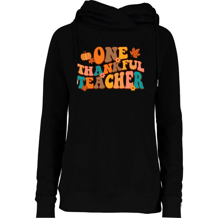 One Thankful Teacher Groovy Fall Teacher Thanksgiving Womens Funnel Neck Pullover Hood