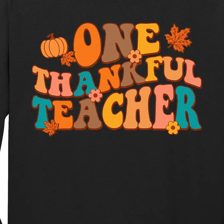 One Thankful Teacher Groovy Fall Teacher Thanksgiving Tall Long Sleeve T-Shirt