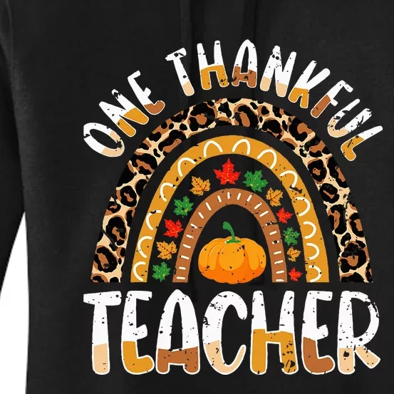 One Thankful Teacher Cute Thanksgiving Rainbow Leopard Fall Women's Pullover Hoodie