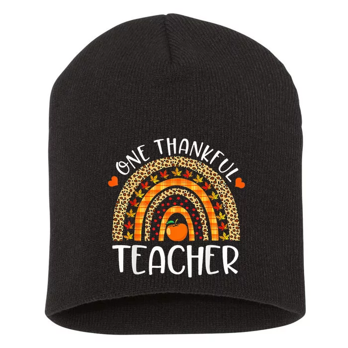 One Thankful Teacher Thanksgiving Rainbow Leopard Fall Funny Short Acrylic Beanie