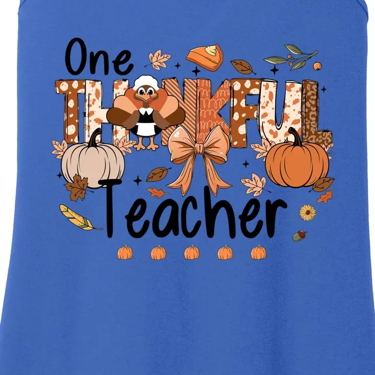 One Thankful Teacher Funny Turkey Pumpkin Thanksgiving Gift Ladies Essential Tank