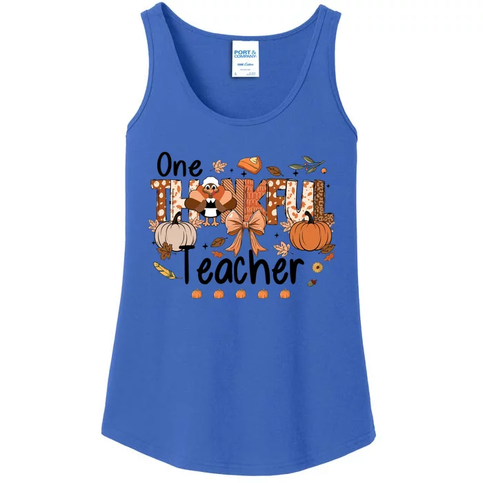 One Thankful Teacher Funny Turkey Pumpkin Thanksgiving Gift Ladies Essential Tank