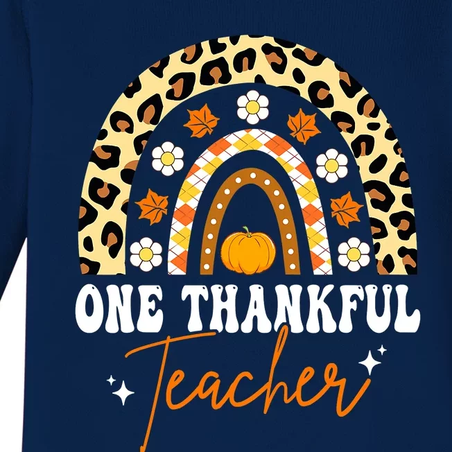 One Thankful Teacher Thanksgiving Rainbow Leopard Fall Baby Long Sleeve Bodysuit