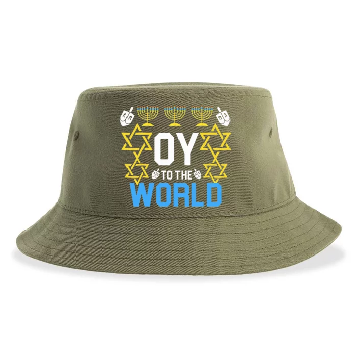 Oy to the World Hanukkah Funny Jewish Sustainable Bucket Hat