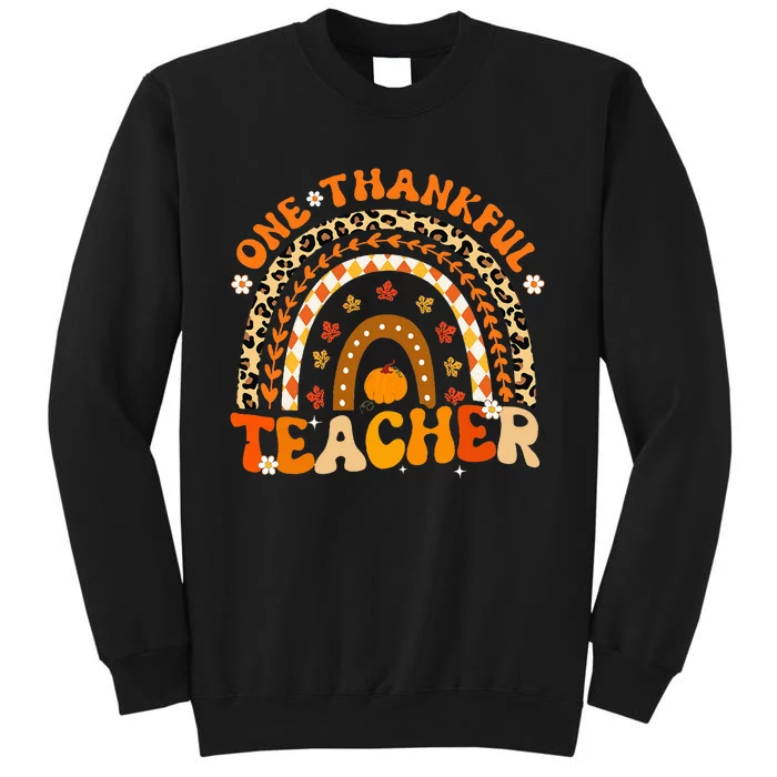 One Thankful Teacher Thanksgiving Rainbow Leopard Fall Tall Sweatshirt