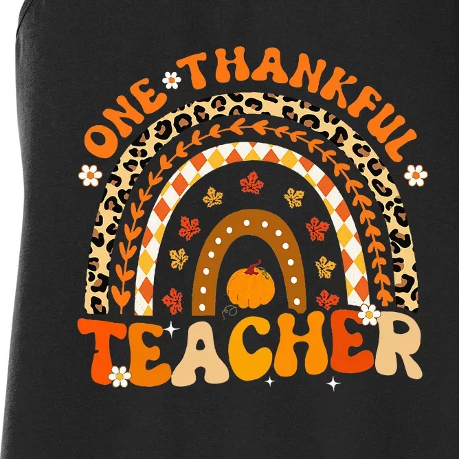 One Thankful Teacher Thanksgiving Rainbow Leopard Fall Women's Racerback Tank